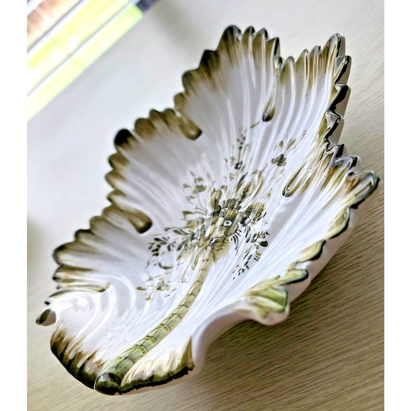 CANDY/TRINKET DISH-Vintage-Hand Painted-Italian-Green White-Palm Tree - Picture 7 of 11